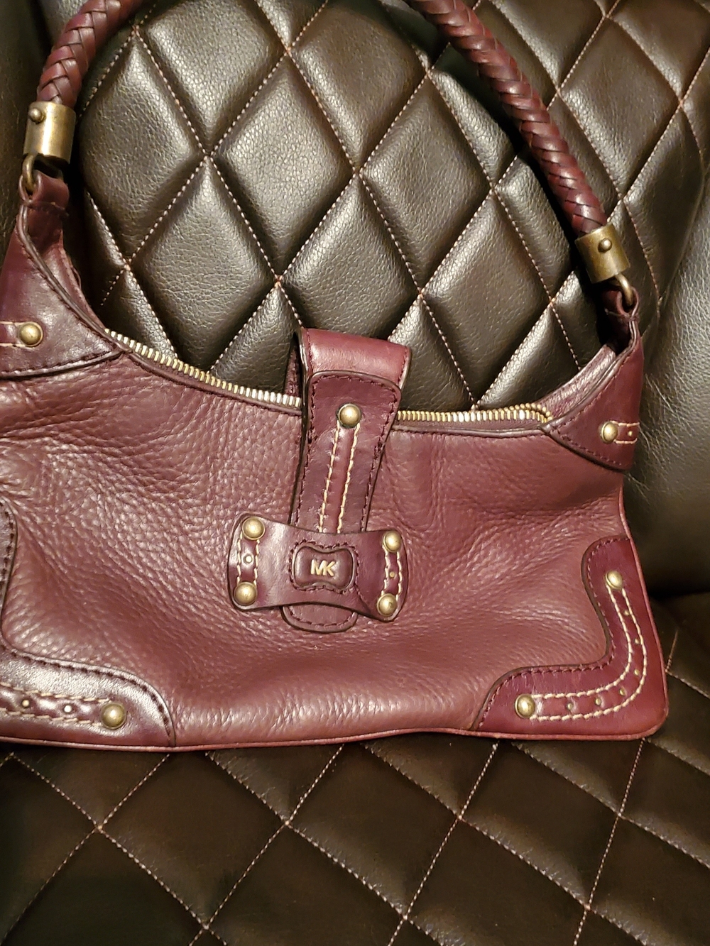 Michael Kors Plum Pebble Leather Braided-Handle Shoulder Bag